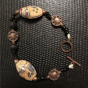 Artisan Beaded Bracelet with Black and Copper Accents
